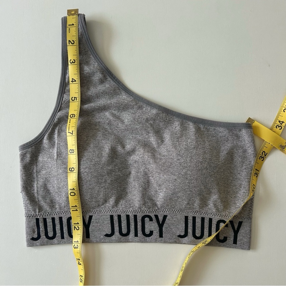 Juicy Couture Grey One Shoulder Sports Bra Logo Band Fall/Winter Athleisure M - Picture 6 of 6